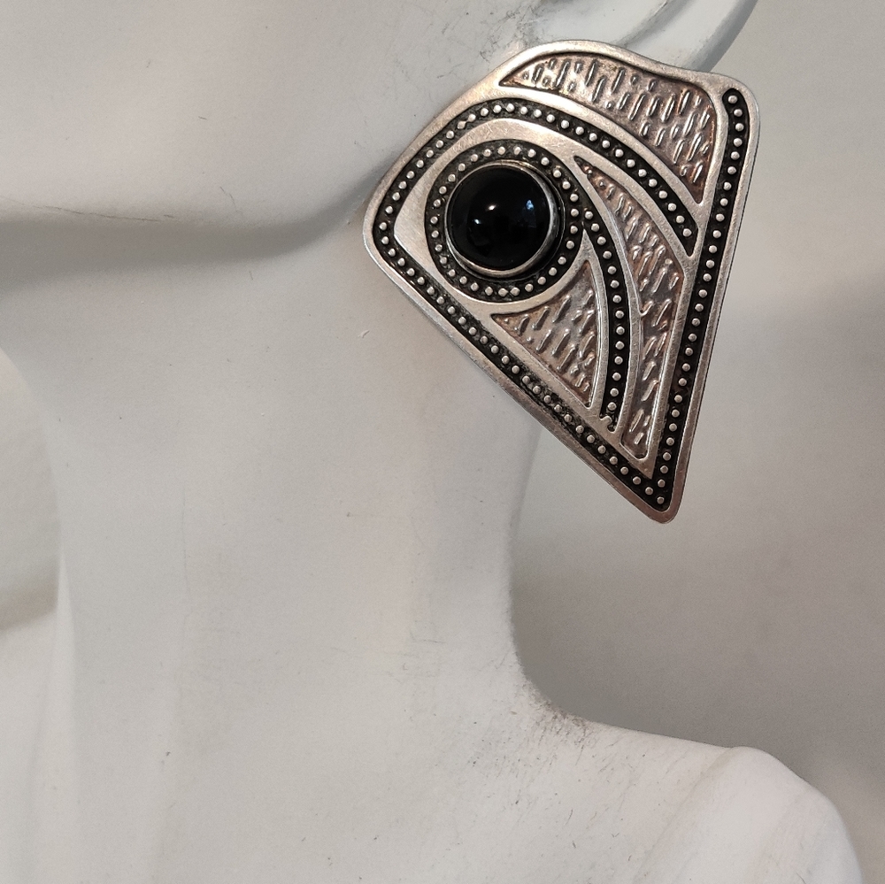 Vintage Southwestern Artisan Earrings Sterling Silver 925 Onyx